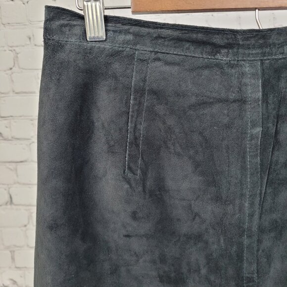 VTG Hunt Club Black Genuine Suede Leather Back Zip Button Lined Mini Skirt 14 - Picture 4 of 10